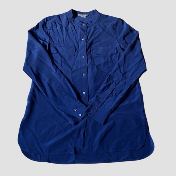Vince Womens Silk Button Down blouse Size 2 Navy Classic Designer Luxury - Picture 1 of 10